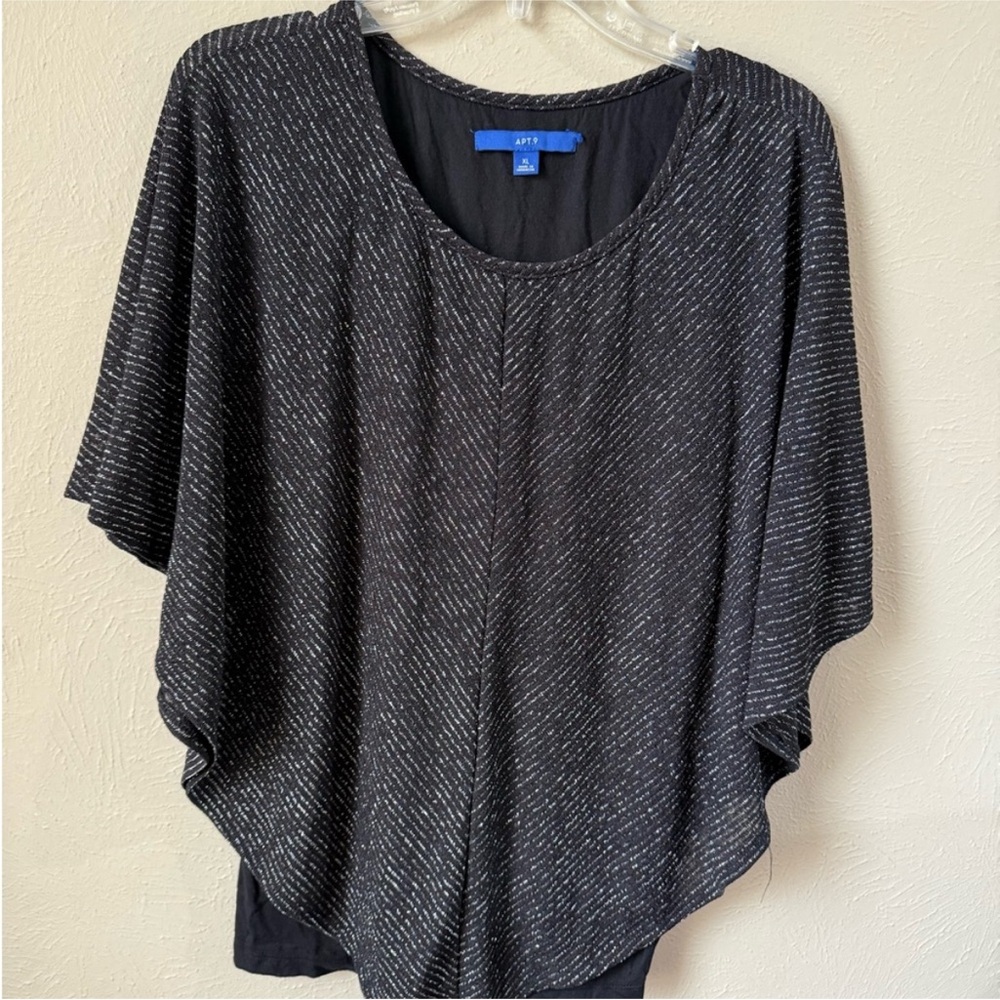 Apt. 9 Black Tank with Attached Sparkle Poncho Dolman Sleeve Top Concerts Formal